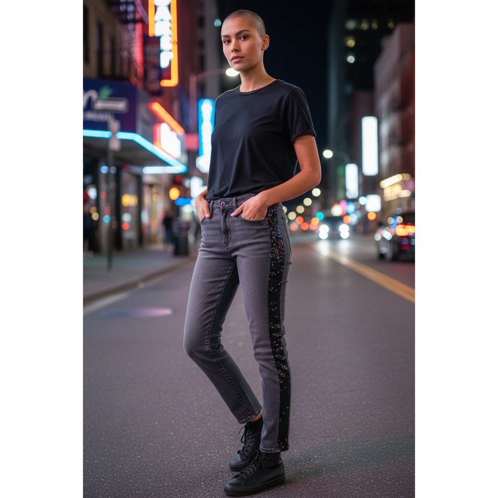 White House Black‎ Market High-Rise Sequin Straight Jeans -Size 4 - NWOT